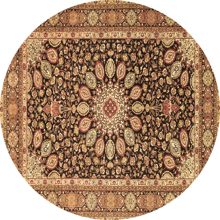 Round Machine Washable Medallion Brown Traditional Rug, wshtr4544brn