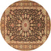 Round Machine Washable Medallion Brown Traditional Rug, wshtr4544brn