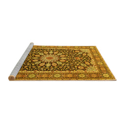 Sideview of Machine Washable Medallion Yellow Traditional Rug, wshtr4544yw