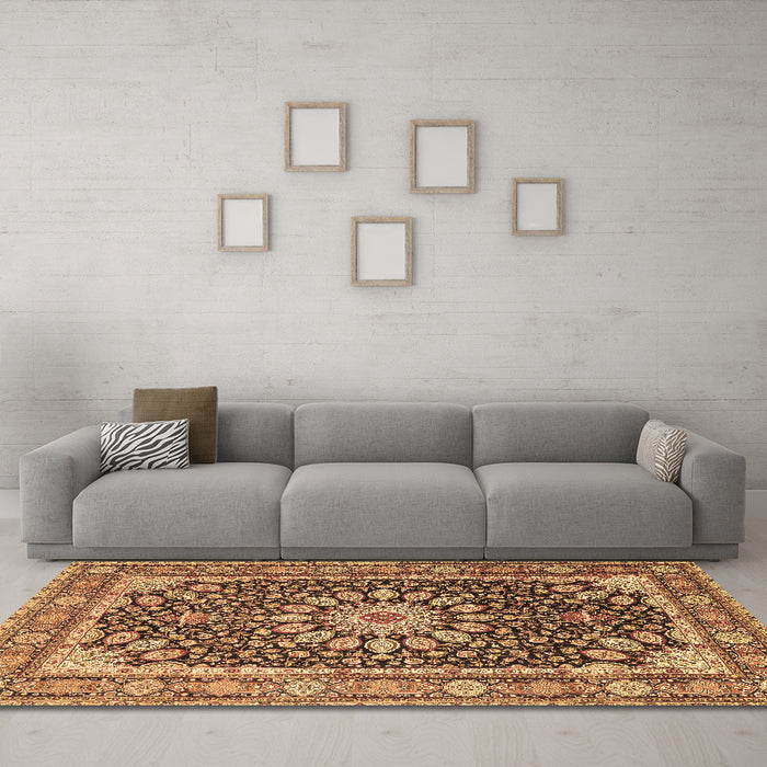 Machine Washable Medallion Brown Traditional Rug in a Living Room,, wshtr4544brn