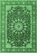 Machine Washable Medallion Emerald Green Traditional Area Rugs, wshtr4544emgrn