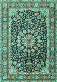 Medallion Turquoise Traditional Rug, tr4544turq