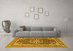 Machine Washable Medallion Yellow Traditional Rug in a Living Room, wshtr4544yw