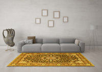 Machine Washable Medallion Yellow Traditional Rug, wshtr4544yw