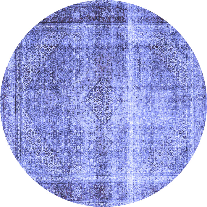 Round Machine Washable Persian Blue Traditional Rug, wshtr4545blu