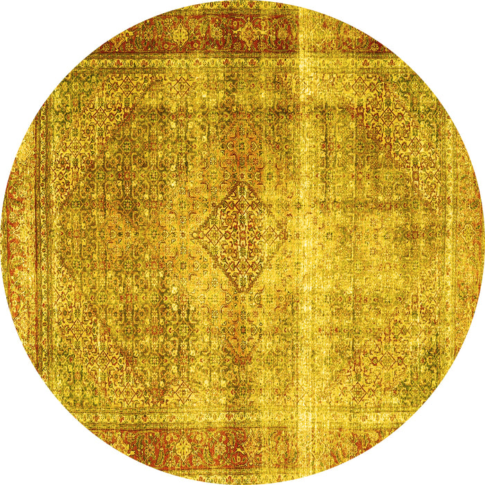 Round Machine Washable Persian Yellow Traditional Rug, wshtr4545yw