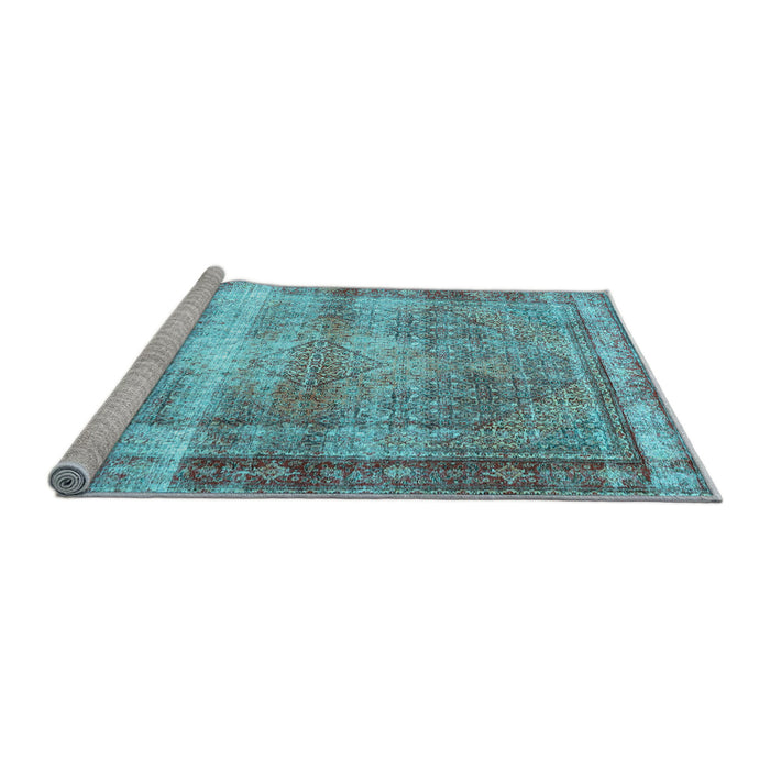 Sideview of Machine Washable Persian Light Blue Traditional Rug, wshtr4545lblu