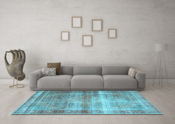 Machine Washable Persian Light Blue Traditional Rug in a Living Room, wshtr4545lblu