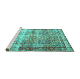 Sideview of Machine Washable Persian Turquoise Traditional Area Rugs, wshtr4545turq
