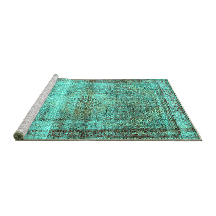 Sideview of Machine Washable Persian Turquoise Traditional Area Rugs, wshtr4545turq