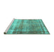 Sideview of Machine Washable Persian Turquoise Traditional Area Rugs, wshtr4545turq