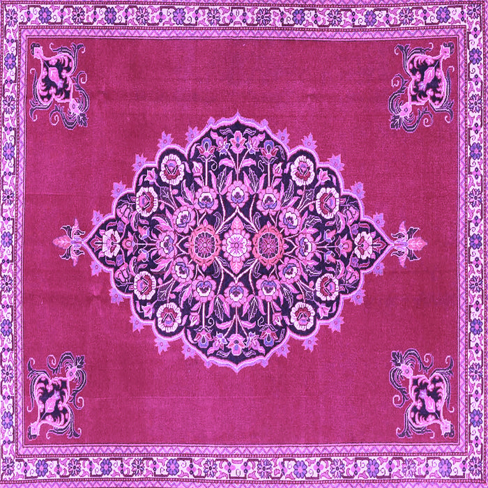 Square Machine Washable Medallion Purple Traditional Area Rugs, wshtr4546pur