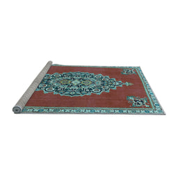 Sideview of Machine Washable Medallion Light Blue Traditional Rug, wshtr4546lblu