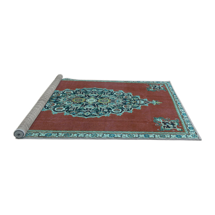 Sideview of Machine Washable Medallion Light Blue Traditional Rug, wshtr4546lblu