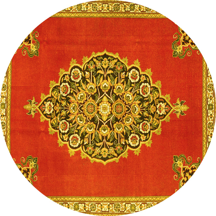 Round Machine Washable Medallion Yellow Traditional Rug, wshtr4546yw