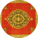 Round Machine Washable Medallion Yellow Traditional Rug, wshtr4546yw