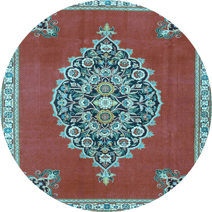 Round Medallion Light Blue Traditional Rug, tr4546lblu