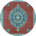 Round Medallion Light Blue Traditional Rug, tr4546lblu