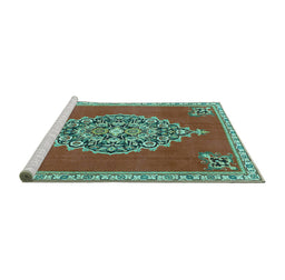 Sideview of Machine Washable Medallion Turquoise Traditional Area Rugs, wshtr4546turq