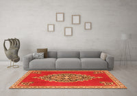 Machine Washable Medallion Orange Traditional Rug, wshtr4546org