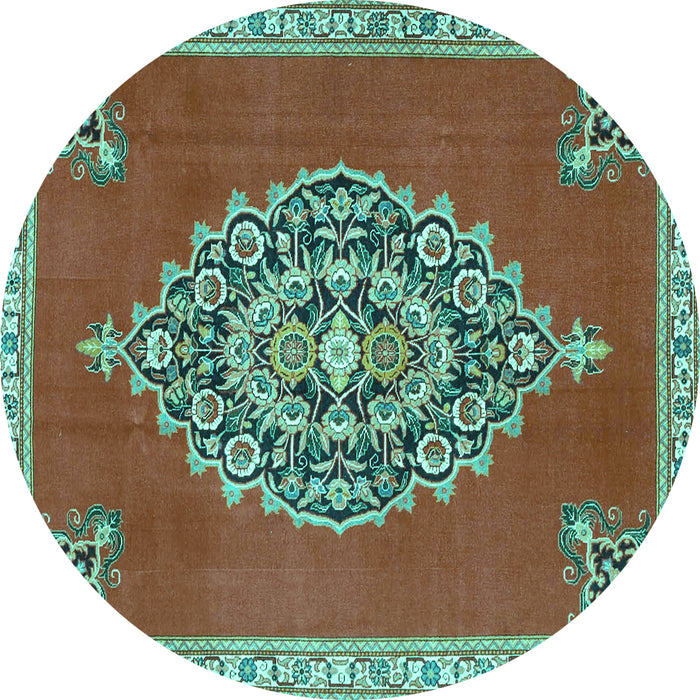 Round Medallion Turquoise Traditional Rug, tr4546turq