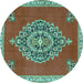 Round Medallion Turquoise Traditional Rug, tr4546turq