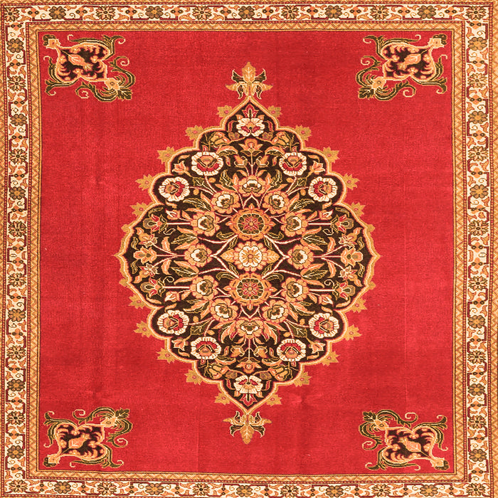 Round Machine Washable Medallion Orange Traditional Area Rugs, wshtr4546org