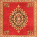 Round Machine Washable Medallion Orange Traditional Area Rugs, wshtr4546org