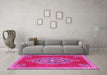 Machine Washable Medallion Pink Traditional Rug in a Living Room, wshtr4546pnk