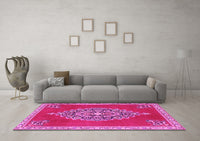 Machine Washable Medallion Pink Traditional Rug, wshtr4546pnk