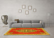 Machine Washable Medallion Yellow Traditional Rug in a Living Room, wshtr4546yw