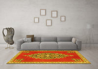 Machine Washable Medallion Yellow Traditional Rug, wshtr4546yw