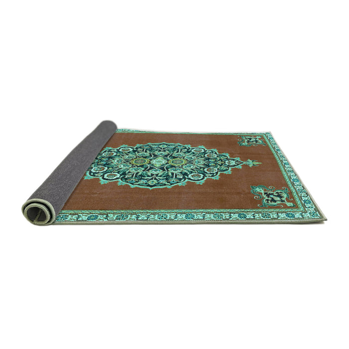 Sideview of Medallion Turquoise Traditional Rug, tr4546turq