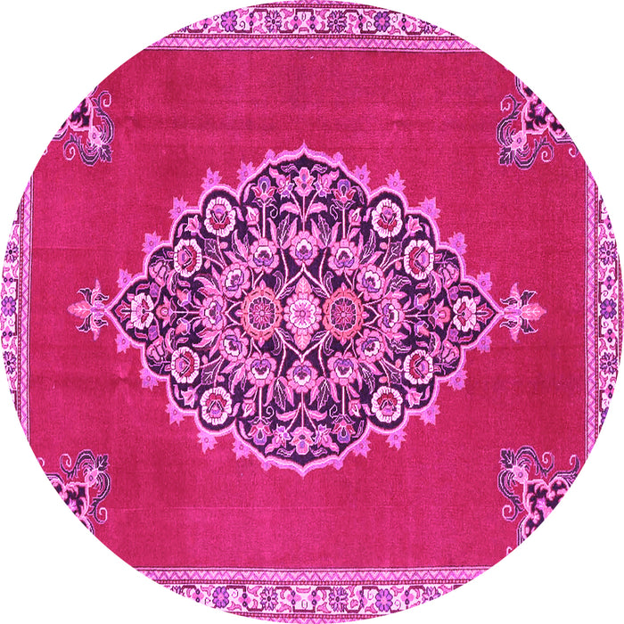 Round Machine Washable Medallion Pink Traditional Rug, wshtr4546pnk