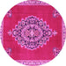 Round Machine Washable Medallion Pink Traditional Rug, wshtr4546pnk