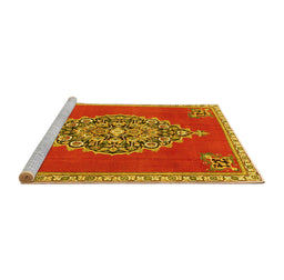 Sideview of Machine Washable Medallion Yellow Traditional Rug, wshtr4546yw