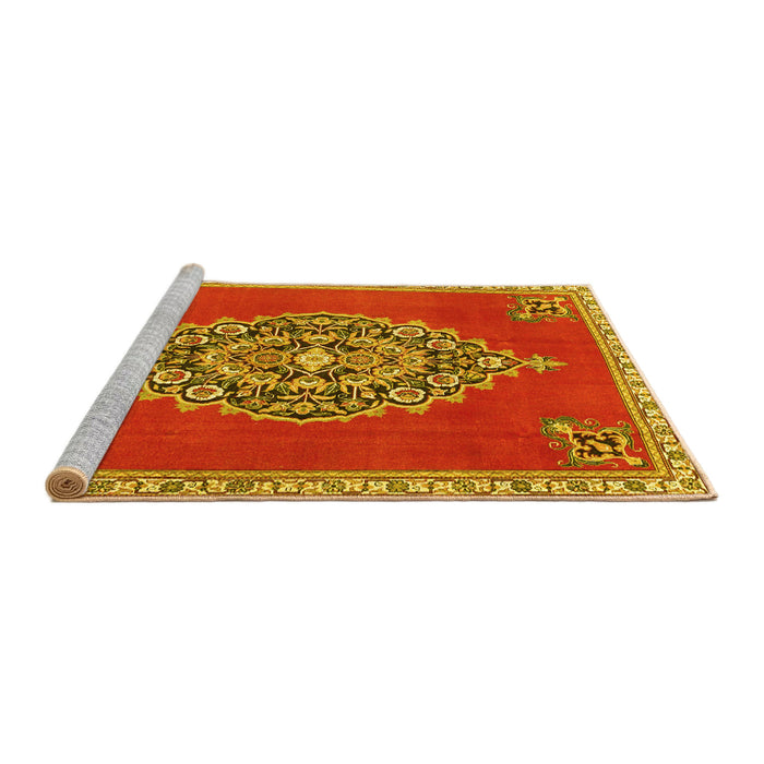 Sideview of Machine Washable Medallion Yellow Traditional Rug, wshtr4546yw