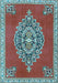 Machine Washable Medallion Light Blue Traditional Rug, wshtr4546lblu