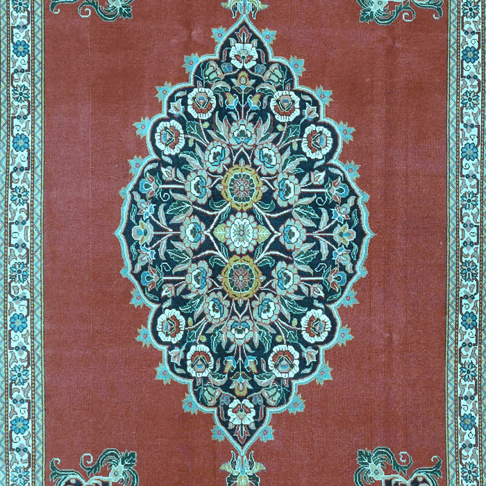 Machine Washable Medallion Light Blue Traditional Rug, wshtr4546lblu