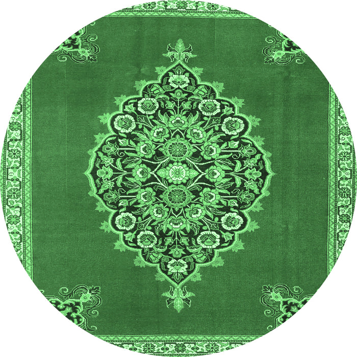 Round Machine Washable Medallion Emerald Green Traditional Area Rugs, wshtr4546emgrn