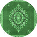 Round Machine Washable Medallion Emerald Green Traditional Area Rugs, wshtr4546emgrn