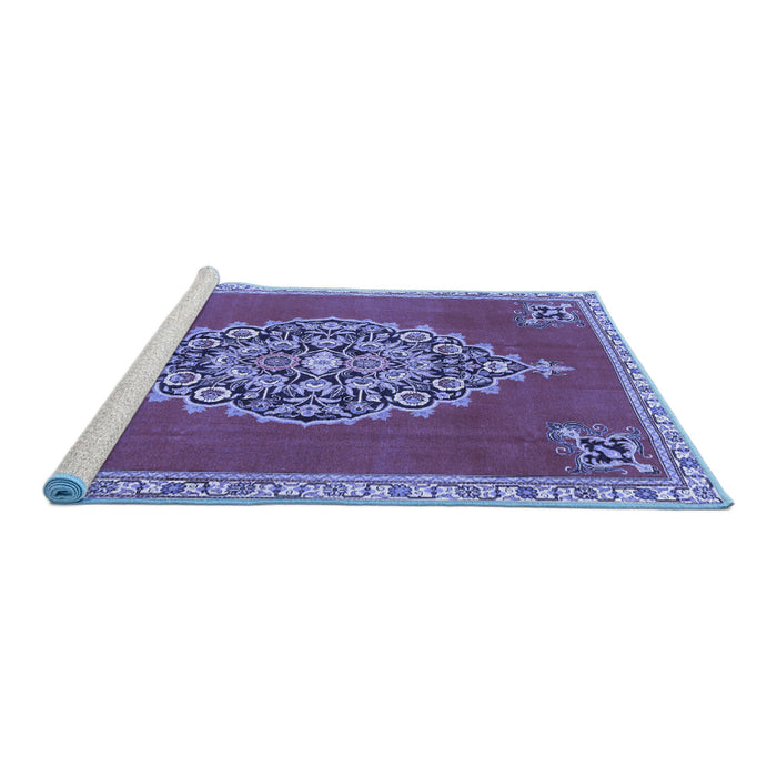Sideview of Machine Washable Medallion Blue Traditional Rug, wshtr4546blu