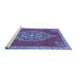 Sideview of Machine Washable Medallion Blue Traditional Rug, wshtr4546blu