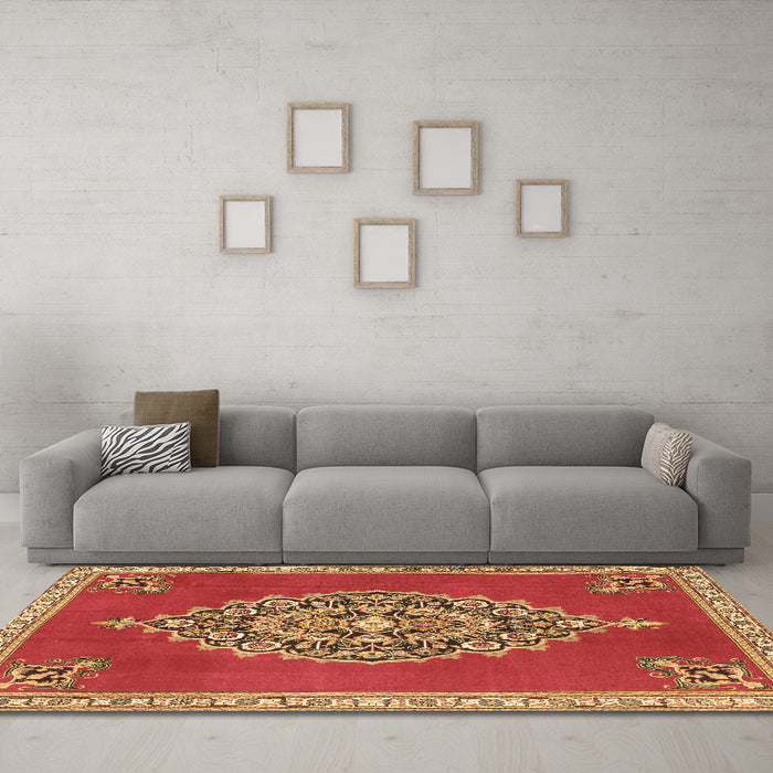 Machine Washable Medallion Brown Traditional Rug in a Living Room,, wshtr4546brn
