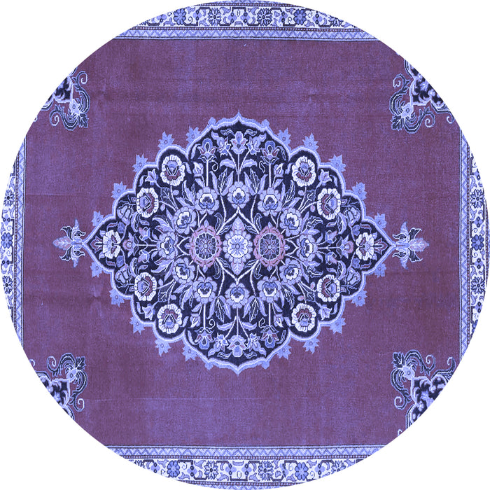 Round Machine Washable Medallion Blue Traditional Rug, wshtr4546blu