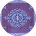 Round Machine Washable Medallion Blue Traditional Rug, wshtr4546blu