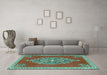 Machine Washable Medallion Turquoise Traditional Area Rugs in a Living Room,, wshtr4546turq