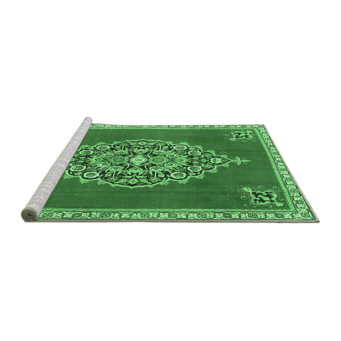 Sideview of Machine Washable Medallion Emerald Green Traditional Area Rugs, wshtr4546emgrn
