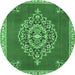 Round Medallion Emerald Green Traditional Rug, tr4546emgrn