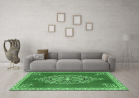 Machine Washable Medallion Emerald Green Traditional Rug, wshtr4546emgrn